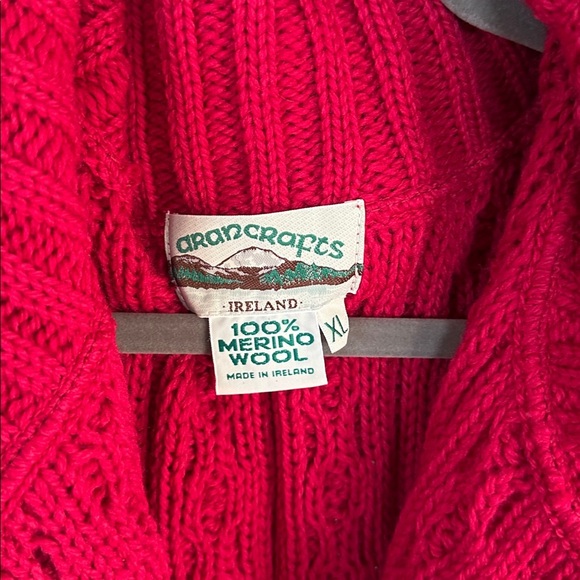 Aran Crafts Ireland 100% Merino Wool Long Sweater Cardigan Coatigan XL Red - Picture 5 of 9